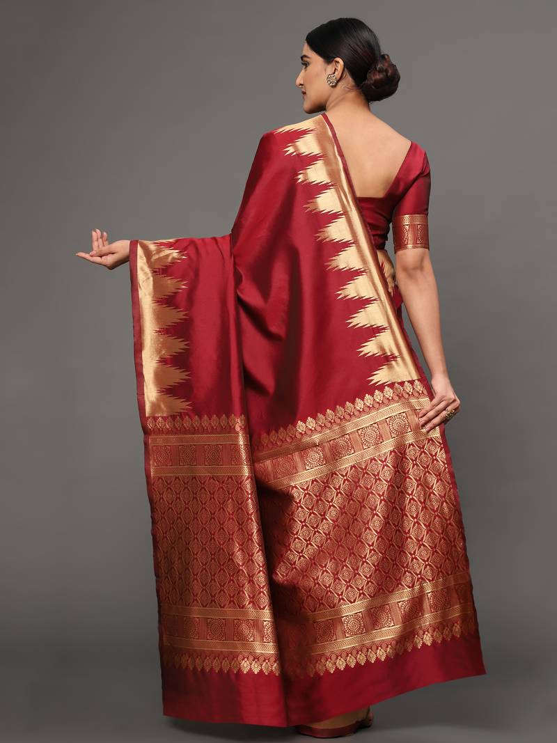 Glemora Red Beautiful Ethnic Wear Silk Blend Banarasi Traditional Saree