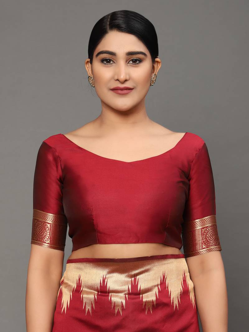 Glemora Red Beautiful Ethnic Wear Silk Blend Banarasi Traditional Saree