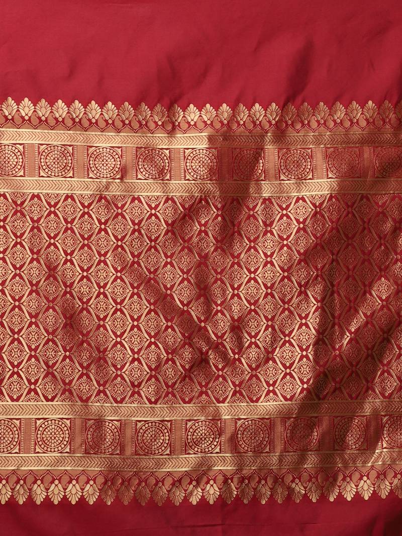 Glemora Red Beautiful Ethnic Wear Silk Blend Banarasi Traditional Saree