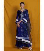 Chikankari Blue velvet garara suit set with printed organza dupatta emblished with silk laces