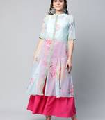 Ahalyaa Women Turquoise Blue & Pink Floral Printed Georgette Kurta with Inner