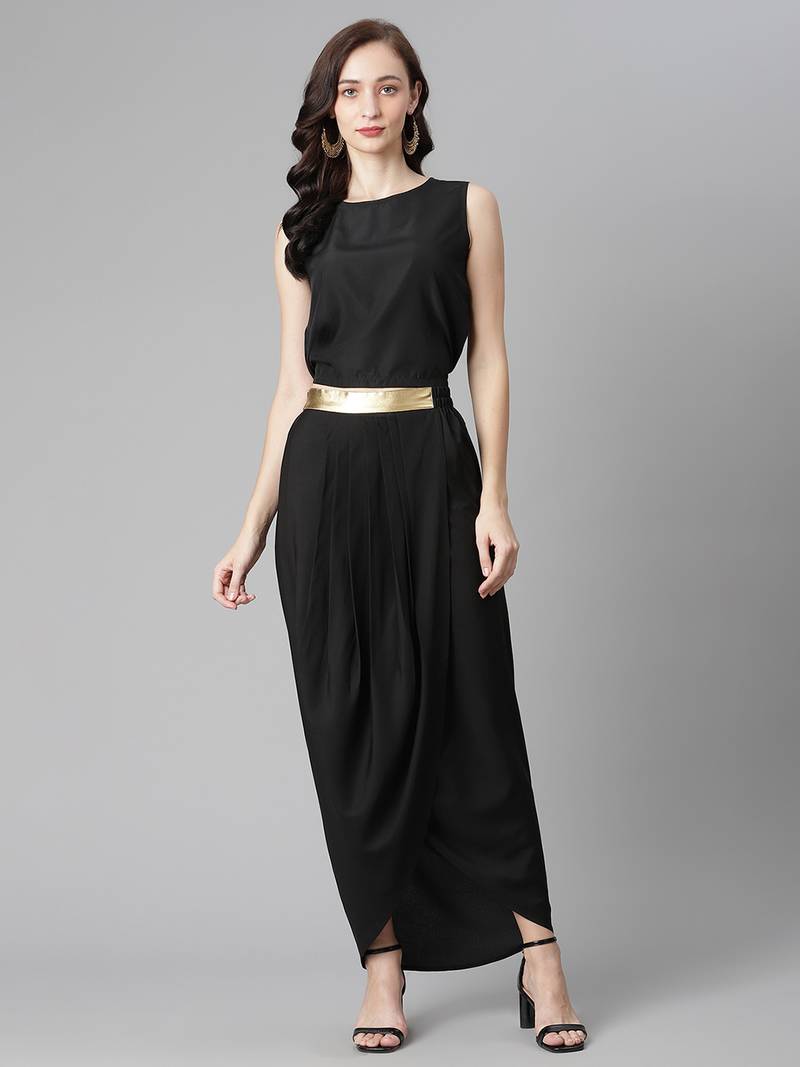 Ahalyaa Women Women Black & Mustard Yellow Top with Skirt