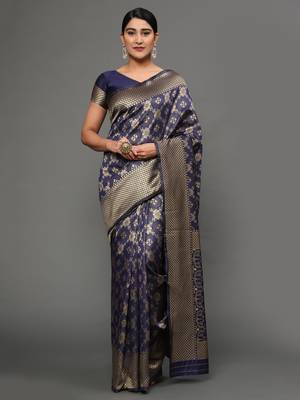 Glemora NevyBlue Designer Ethnic Wear Silk Blend Banarasi Traditional Saree 1