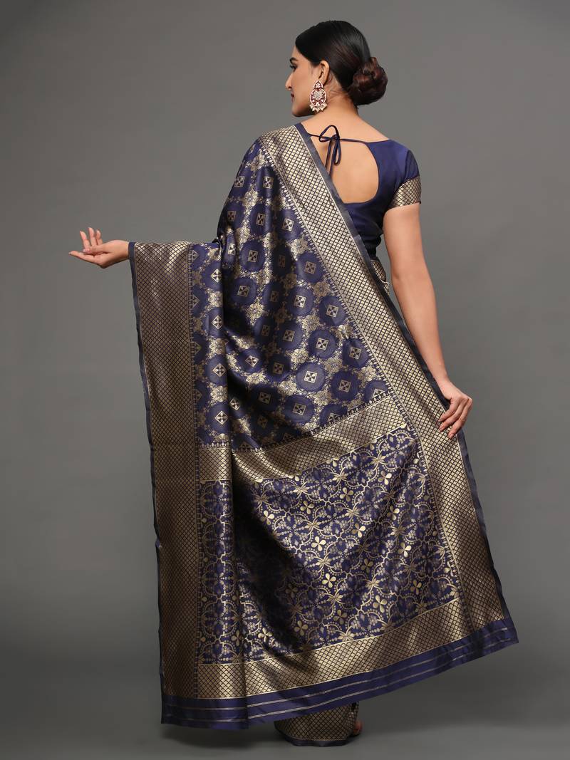 Glemora NevyBlue Designer Ethnic Wear Silk Blend Banarasi Traditional Saree