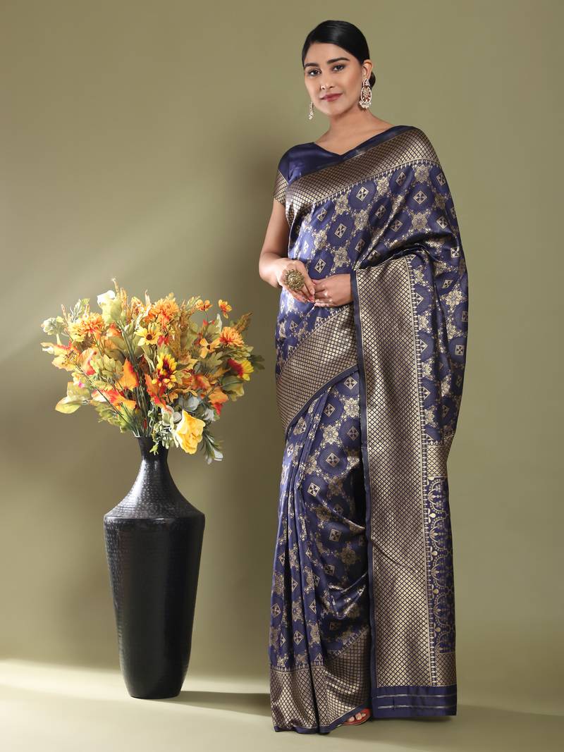 Glemora NevyBlue Designer Ethnic Wear Silk Blend Banarasi Traditional Saree