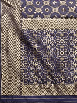 Glemora NevyBlue Designer Ethnic Wear Silk Blend Banarasi Traditional Saree 5