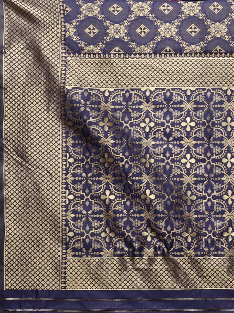 Glemora NevyBlue Designer Ethnic Wear Silk Blend Banarasi Traditional Saree