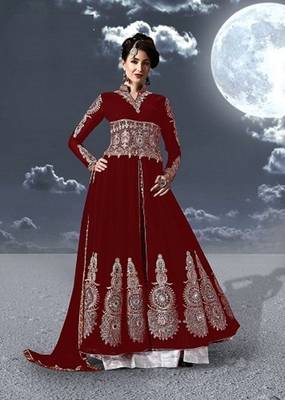 Red embroidered georgette salwar 1