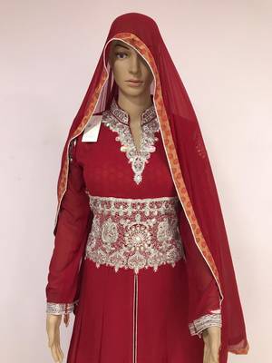 Red embroidered georgette salwar 3