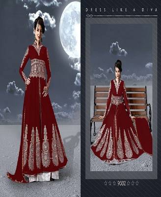 Red embroidered georgette salwar 4