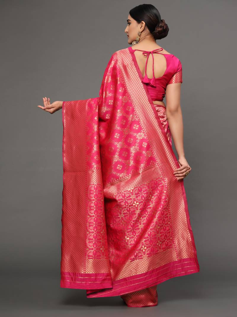 Glemora Pink Designer Ethnic Wear Silk Blend Banarasi Traditional Saree