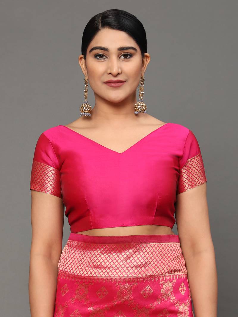 Glemora Pink Designer Ethnic Wear Silk Blend Banarasi Traditional Saree