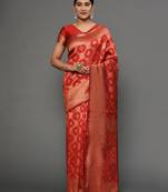 Glemora Red Designer Ethnic Wear Silk Blend Banarasi Traditional Saree