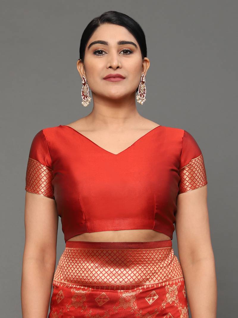 Glemora Red Designer Ethnic Wear Silk Blend Banarasi Traditional Saree