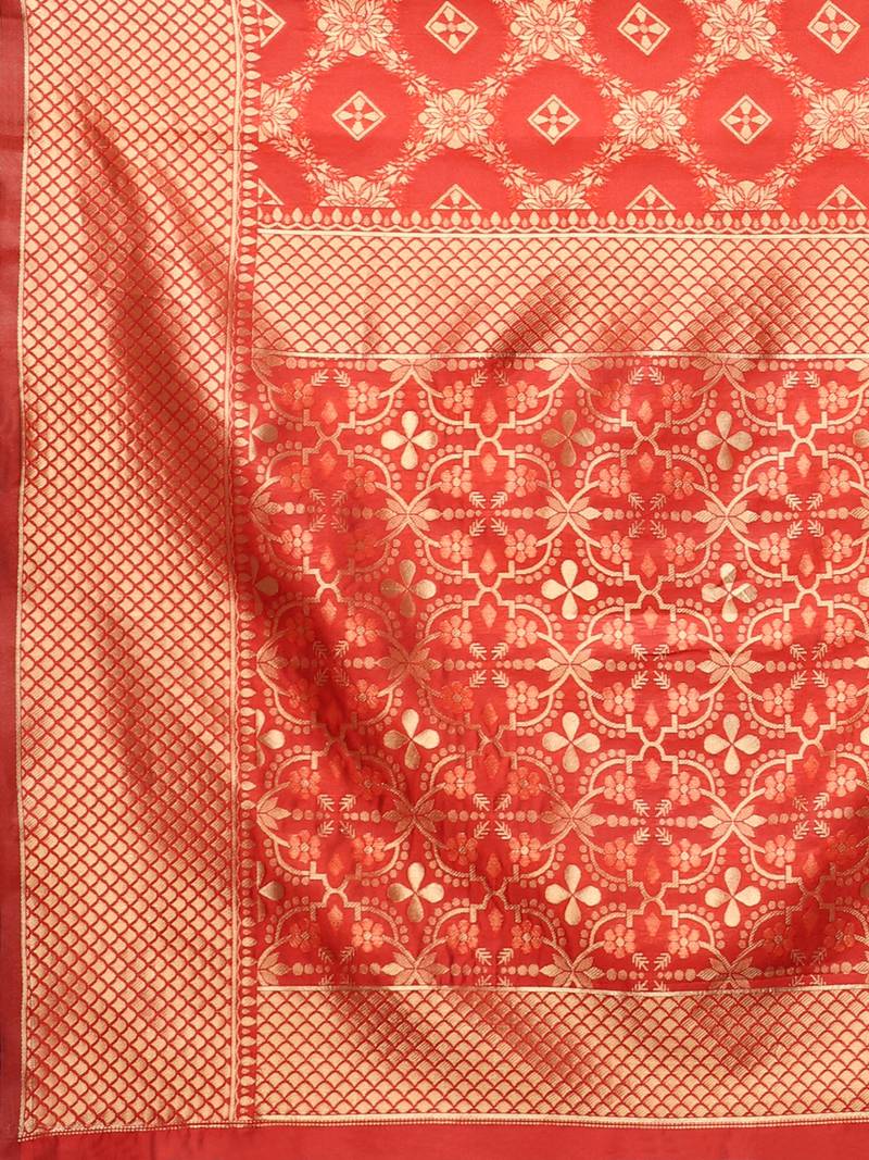 Glemora Red Designer Ethnic Wear Silk Blend Banarasi Traditional Saree