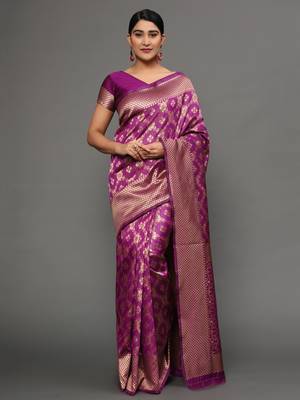 Glemora Wine Designer Ethnic Wear Silk Blend Banarasi Traditional Saree 1