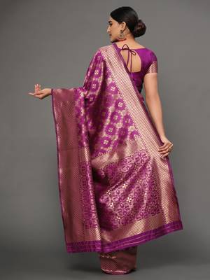 Glemora Wine Designer Ethnic Wear Silk Blend Banarasi Traditional Saree 2