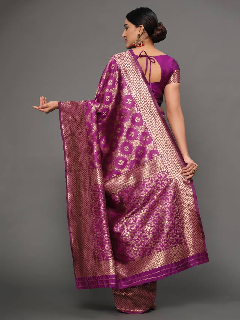Glemora Wine Designer Ethnic Wear Silk Blend Banarasi Traditional Saree