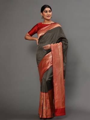 Glemora BlackRed Beautiful Ethnic Wear Silk Blend Banarasi Traditional Saree 1