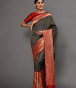 Glemora BlackRed Beautiful Ethnic Wear Silk Blend Banarasi Traditional Saree