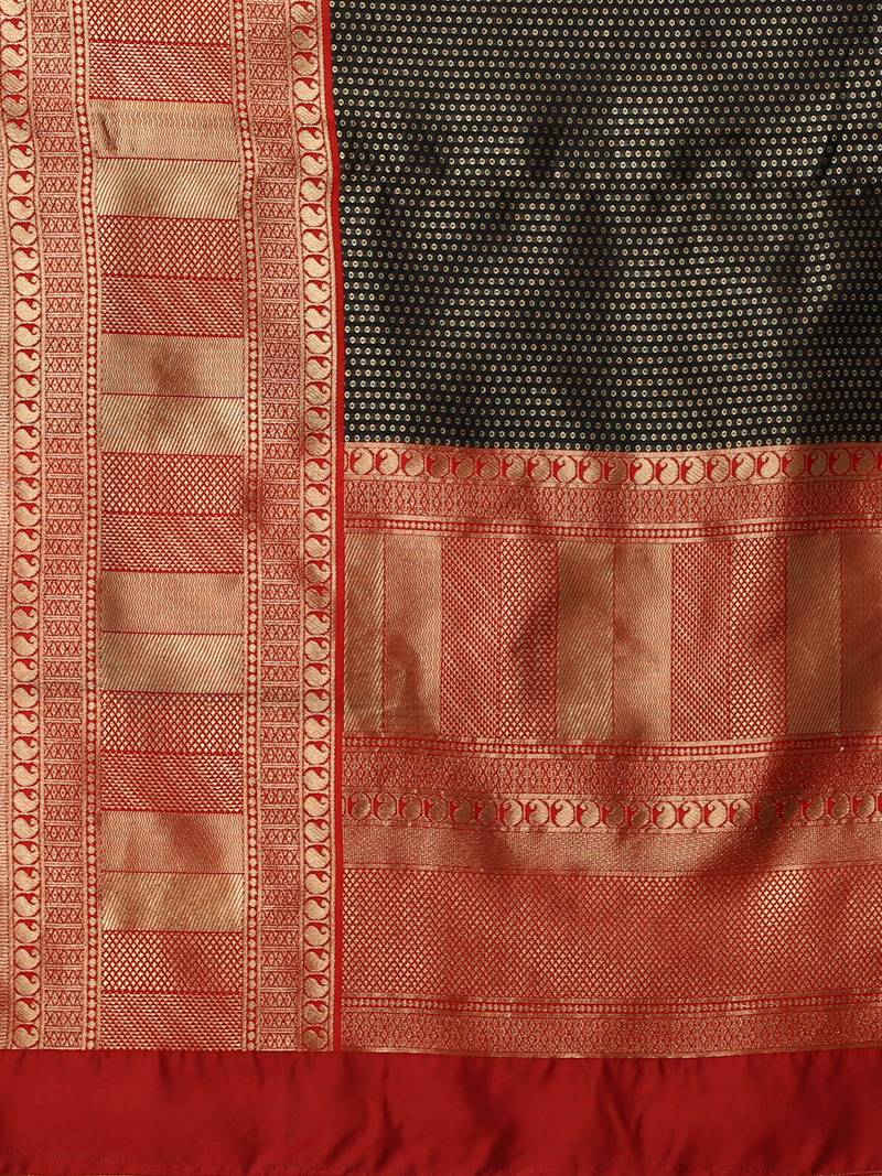 Glemora BlackRed Beautiful Ethnic Wear Silk Blend Banarasi Traditional Saree