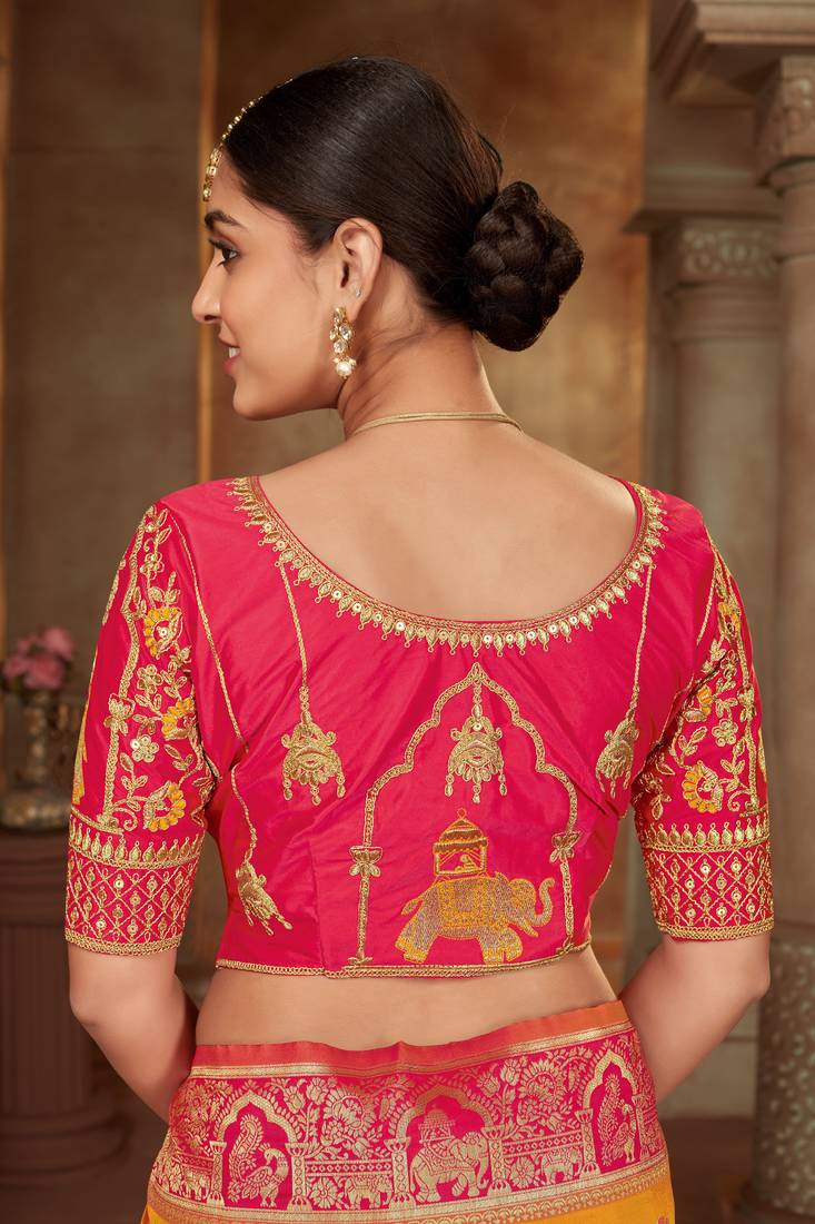 Yellow Woven Banarasi silk blend Saree Without Blouse