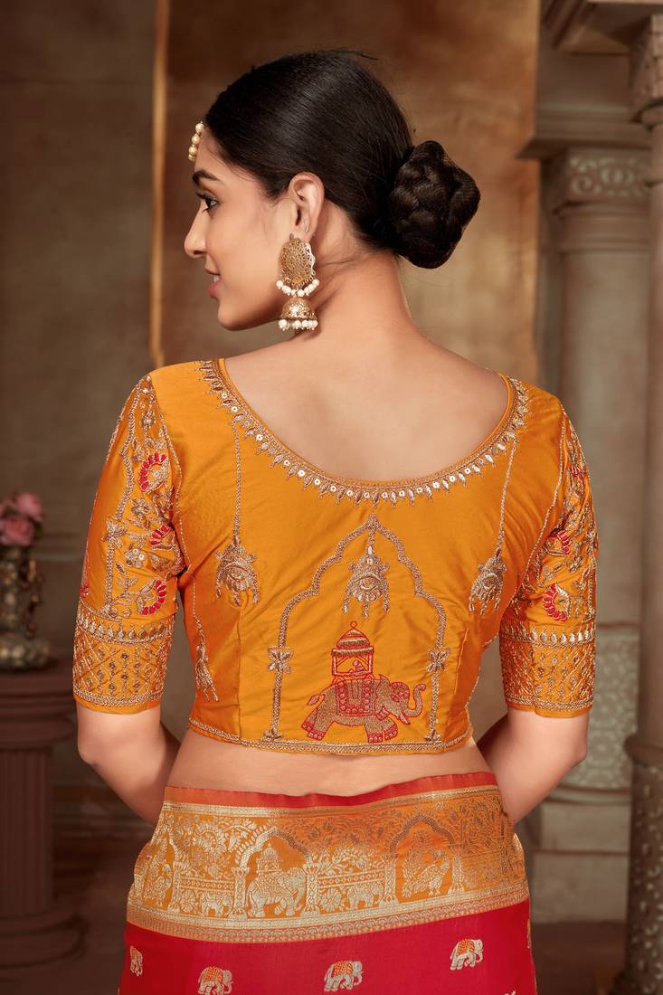 Red woven banarasi silk saree 