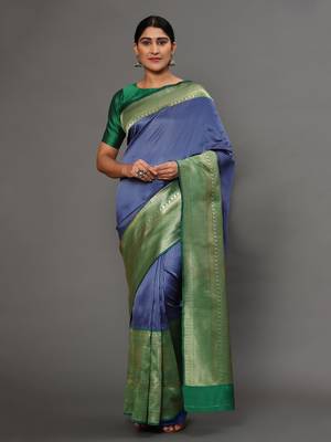 Glemora BlueGreen Beautiful Ethnic Wear Silk Blend Banarasi Traditional Saree 1