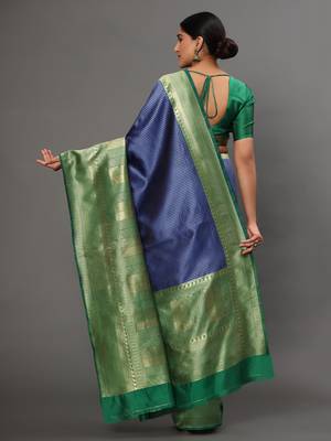 Glemora BlueGreen Beautiful Ethnic Wear Silk Blend Banarasi Traditional Saree 2