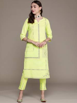 Olive printed cotton kurta sets 1