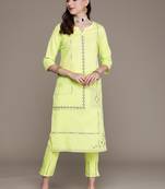 Olive printed cotton kurta sets