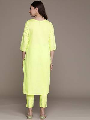 Olive printed cotton kurta sets 3