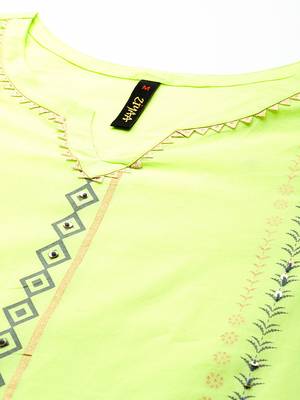 Olive printed cotton kurta sets 4