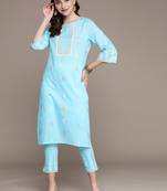 Blue printed cotton kurta sets