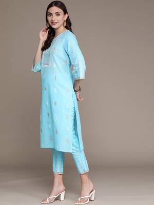 Blue printed cotton kurta sets 2