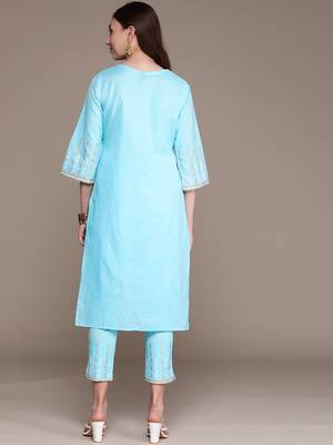 Blue printed cotton kurta sets 3
