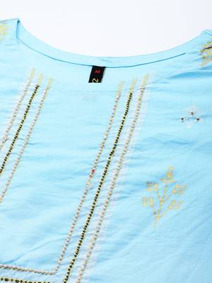 Blue printed cotton kurta sets 4