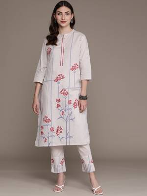 Grey printed cotton kurta sets 1