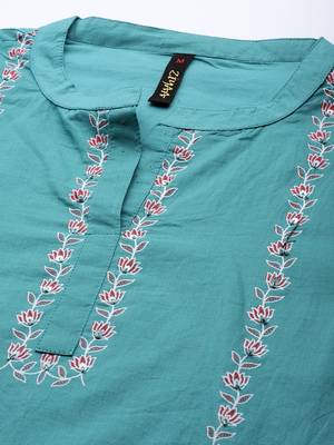 Teal printed cotton kurta sets 4