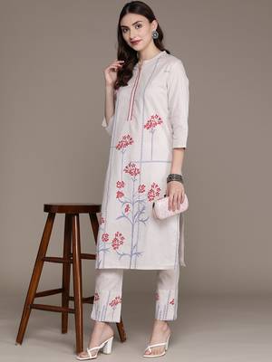 Grey printed cotton kurta sets 5