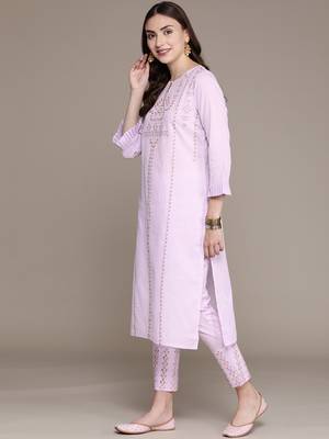 Lavender printed cotton kurta sets 2