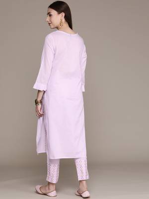 Lavender printed cotton kurta sets 3