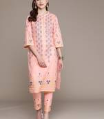 Pink printed cotton kurta sets