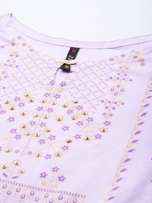 Lavender printed cotton kurta sets 4