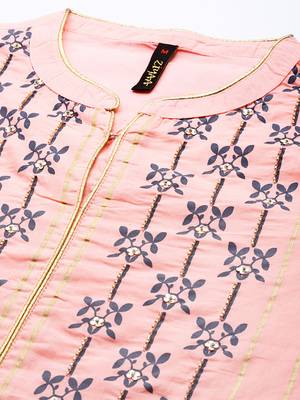 Pink printed cotton kurta sets 4