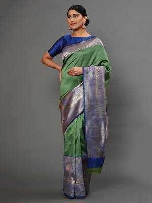Glemora GreenBlue Beautiful Ethnic Wear Silk Blend Banarasi Traditional Saree 1