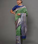 Glemora GreenBlue Beautiful Ethnic Wear Silk Blend Banarasi Traditional Saree