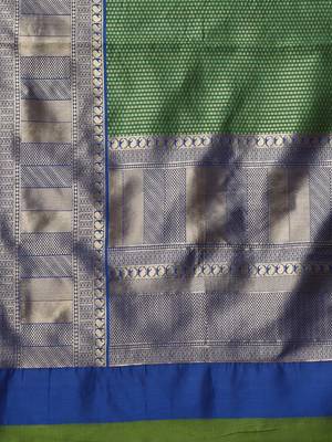 Glemora GreenBlue Beautiful Ethnic Wear Silk Blend Banarasi Traditional Saree 5