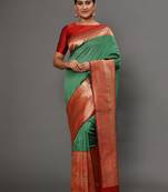 Glemora GreenRed Beautiful Ethnic Wear Silk Blend Banarasi Traditional Saree