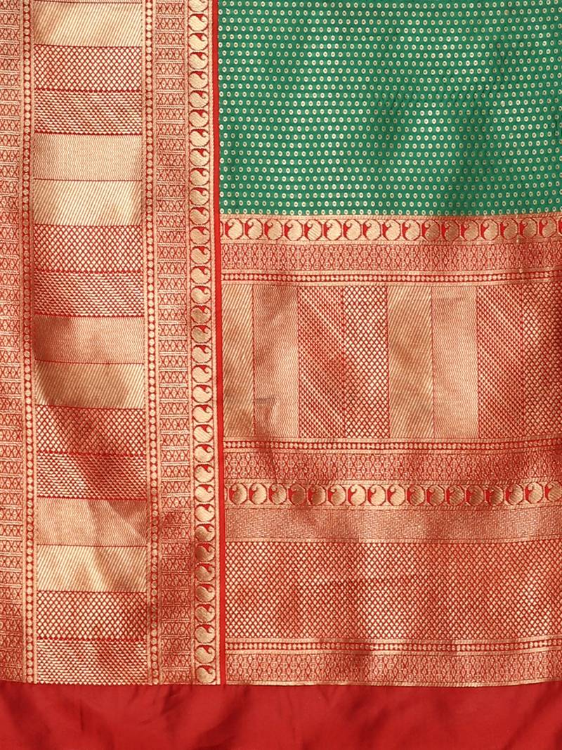 Glemora GreenRed Beautiful Ethnic Wear Silk Blend Banarasi Traditional Saree
